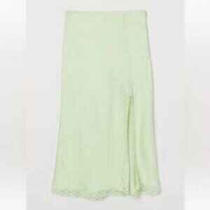 H&M Spring Green Satin Midi Slip Skirt Size 6
